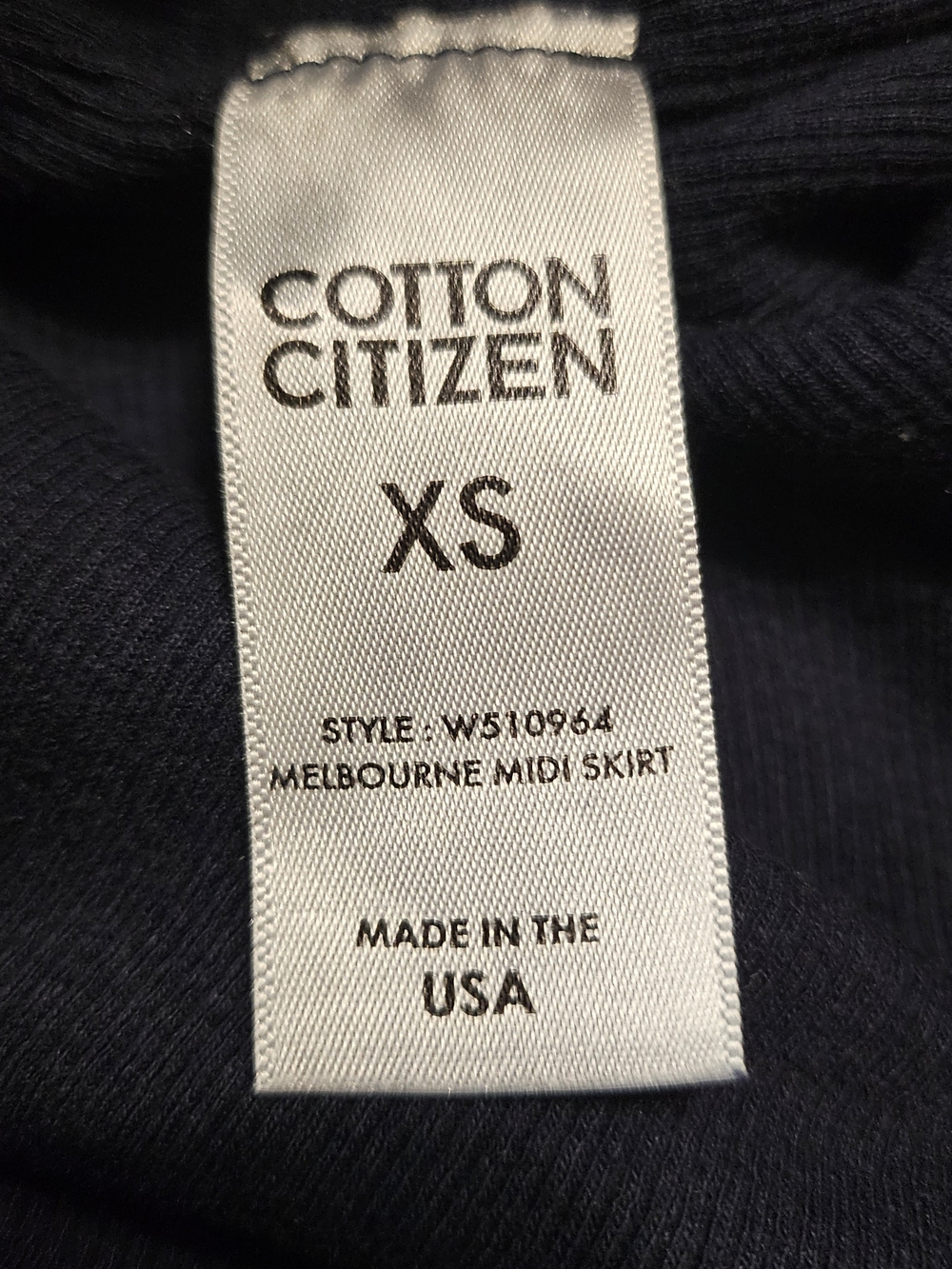 Cotton Citizen Melbourne Midi Chic Ribbed Minimalist Navy High Slit Skirt - Picture 5 of 6